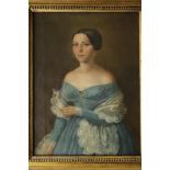 ENGLISH SCHOOL, 19th century A three-quarter length portrait of a lady wearing a blue off the