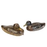 DECOY DUCK, the well-carved body with painted plumage and glass eyes, 35.5cm long, and a similar