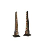 PAIR OF VICTORIAN BLACK SLATE AND SPECIMEN MARBLE OBELISKS, 19TH CENTURY, of typical form, each