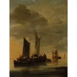 HENDRIK J DUBBELS (1620-1676) "Fishing Boats Becalmed", inscribed on a label on the reverse, oil