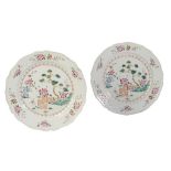 PAIR OF FAMILLE-ROSE EXPORT DISHES, QING DYNASTY, 18TH CENTURY, the shaped circular dishes [