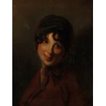 MANNER OF EDWARD OPIE (1810-1894) A head and shoulder portrait of a woman, her head turned to