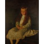 ENGLISH SCHOOL, 19th century A portrait study of a young girl seated on a chaise longue, wearing a