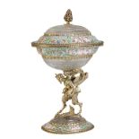 FINE NEO-CLASSICAL STYLE AUSTRIAN AND SILVER ENAMEL AND CRYSTAL COVERED COMPOTE, VIENNA, 19TH