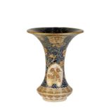 LARGE JAPANESE SATSUMA TRUMPET VASE, MEIJI PERIOD, the flared sides painted in the typical palette