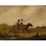 EDMUND BRISTOW (1787-1876) Two young boys riding donkeys as a dog runs alongside, a flock of sheep