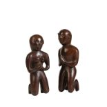 PAIR OF SMALL WOODEN KNEELING FIGURES