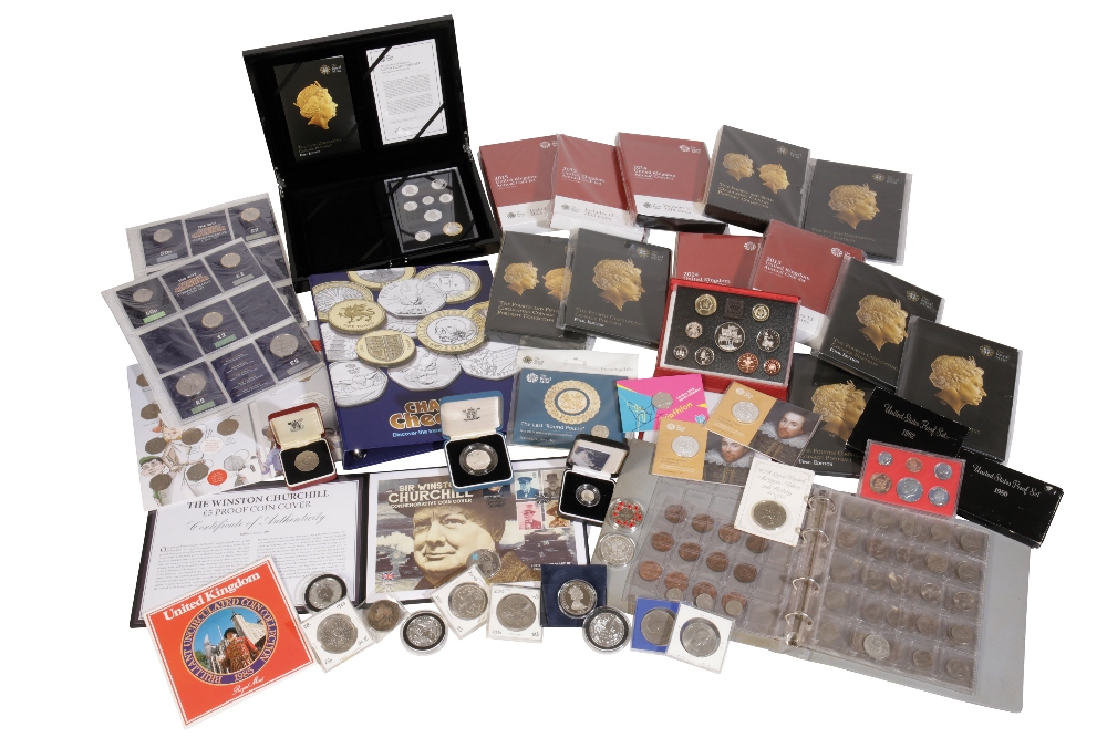 LARGE QUANTITY OF PROOF SETS AND COMMEMORATIVE COINS