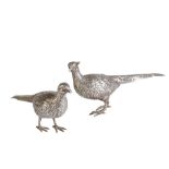 PAIR OF SILVER FIGURES OF PHEASANTS