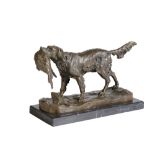 JULES MOIGNIEZ (1835-1894) A BRONZE STUDY OF A SETTER RETRIEVING A COCK PHEASANT