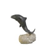 BRONZE SCULPTURE OF A LEAPING SALMON