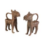 PAIR OF SMALL BRONZE BENIN LEOPARDS