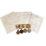 1914 STAR & BAR TRIO AND DEFENCE MEDAL to 29199 Gnr. W. Barratt