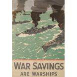 VINTAGE 'WAR SAVINGS ARE WARSHIPS' COLOURED POSTER