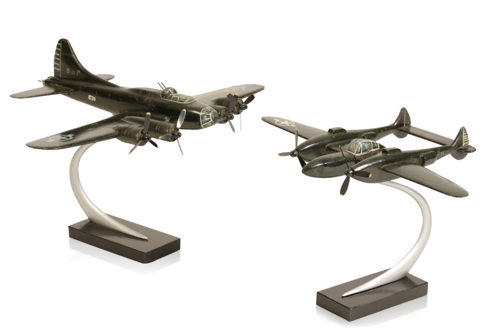 CARVED AND PAINTED SCALE MODEL OF A LOCKHEED P-38 LIGHTNING