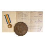 VICTORY MEDAL AND PLAQUE WITH CARD COVER to 29412 Pte. W. Collett