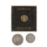 BRITANNIA TEN POUND COIN 1/10oz, 1991; George III shilling and Edward VII Florin, 1902