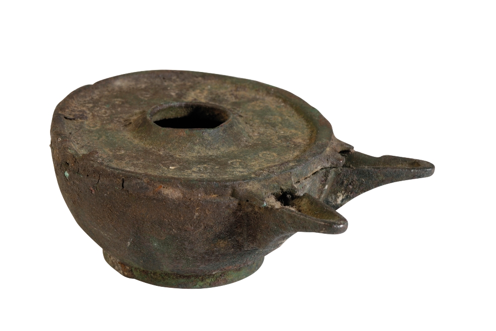 ROMAN BRONZE DOUBLE WICK OIL LAMP