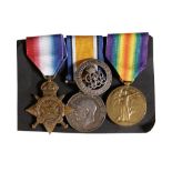 1914 STAR & BAR TRIO AND SILVER WAR BADGE to 49930 Sjt. F.W. Beach