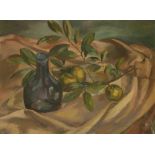 •MAUD SUMNER (1902-1985) Still life study of fruit and a glass bottle on a cloth