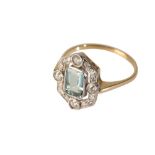 VICTORIAN STYLE AQUAMARINE AND DIAMOND RING