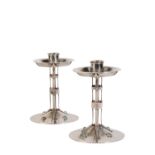 PAIR OF ARTS AND CRAFTS SILVER CANDLESTICKS