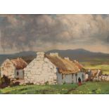 IRISH SCHOOL, 20th century A rural view of whitewashed thatched cottages