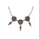 WILLIAM FUGLEDE COPENHAGEN; A SILVER AND CORAL "SKONVIRKE" NECKLACE