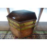 A GEORGE III MAHOGANY AND BRASS BOUND HEXAGONAL WINE COOLER