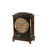 A REGENCY EBONISED AND BRASS INLAID BRACKET CLOCK by FB Adams & Sons