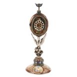 AUSTRIAN SILVER AND ENAMEL DESK CLOCK