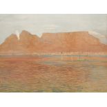 GERMAN SCHOOL, 20TH CENTURY A view of Table Mountain from the water