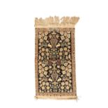 NAIN SILK PRAYER RUG ENCLOSED IN BEIGE FLORAL BORDER