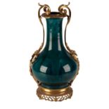 GILT BRONZE MOUNTED CHINESE TURQUOISE GLAZE BOTTLE VASE