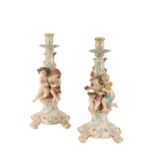 PAIR OF MEISSEN PORCELAIN CANDLESTICKS