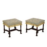 PAIR OF WILLIAM AND MARY WALNUT STOOLS