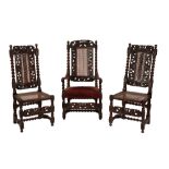 SET OF EIGHT CHARLES II STYLE OAK DINING CHAIRS