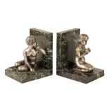 PAIR OF SILVERED BRONZE BOOKENDS