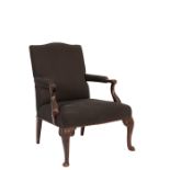 GEORGE III MAHOGANY AND UPHOLSTERED GAINSBOROUGH CHAIR