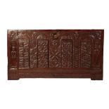 YEW WOOD CARVED COFFER FRONT