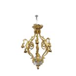 LOUIS XV STYLE GILT BRONZE SIX BRANCH CHANDELIER