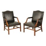 PAIR OF GEORGE III STYLE GAINSBOROUGH ARMCHAIRS