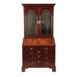 WALNUT AND FEATHER BANDED BUREAU BOOKCASE