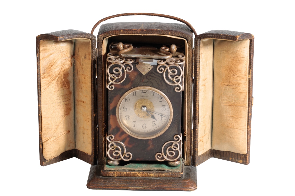 ASPREY: A TORTOISESHELL AND SILVER MOUNTED CARRIAGE CLOCK - Image 2 of 2