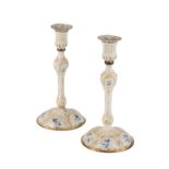 PAIR OF GEORGE III ENAMEL CANDLESTICKS