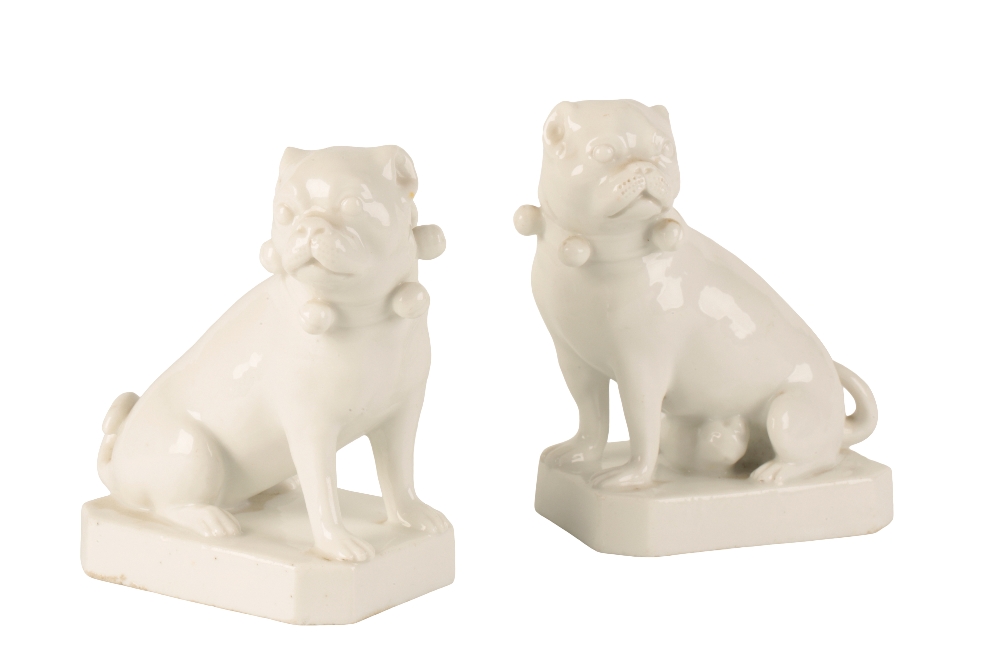 PAIR OF MEISSEN BLANC-DE-CHINE PUGS, MARCOLINI PERIOD (1774-1814)