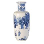 FINE BLUE AND WHITE 'SCHOLARS' ROULEAU VASE