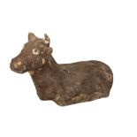 RARE PAINTED POTTERY FIGURE OF A BULL