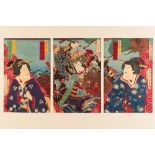 SET OF THREE WOOD BLOCK PRINTS BY TOYOHARA KUNICHIKA, (JAPANESE 1835-1900)