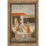 INDIAN SCHOOL, 19TH CENTURY, painted with elegant figures with a musician and attendants